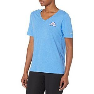 Columbia Women's Bluebird Day Relaxed V Neck, Harbor Blue Heather, 2X Plus Size